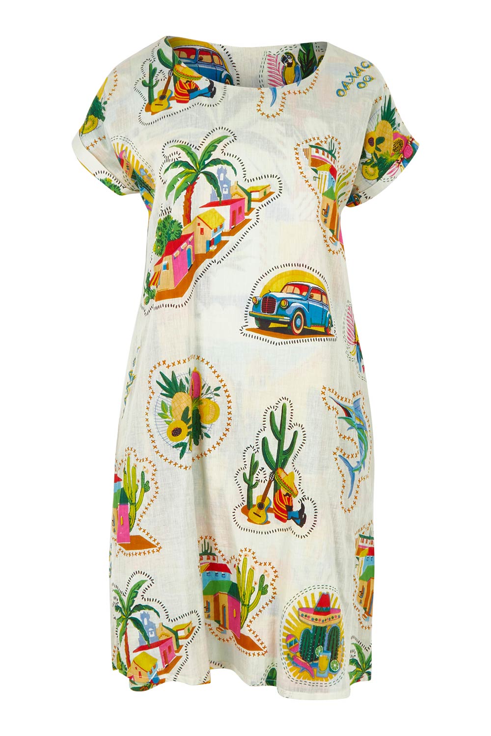 Product shot of the Short Sleeve Reversible Cotton Dress in colour Guatemala, detail