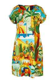Product shot of the Short Sleeve Reversible Cotton Dress in colour Guatemala, from the front