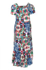 Product shot of the Square Neckline Layers Cotton Dress in colour Buzios, from the back