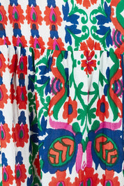 Product shot of the Square Neckline Layers Cotton Dress in colour Buzios, detail