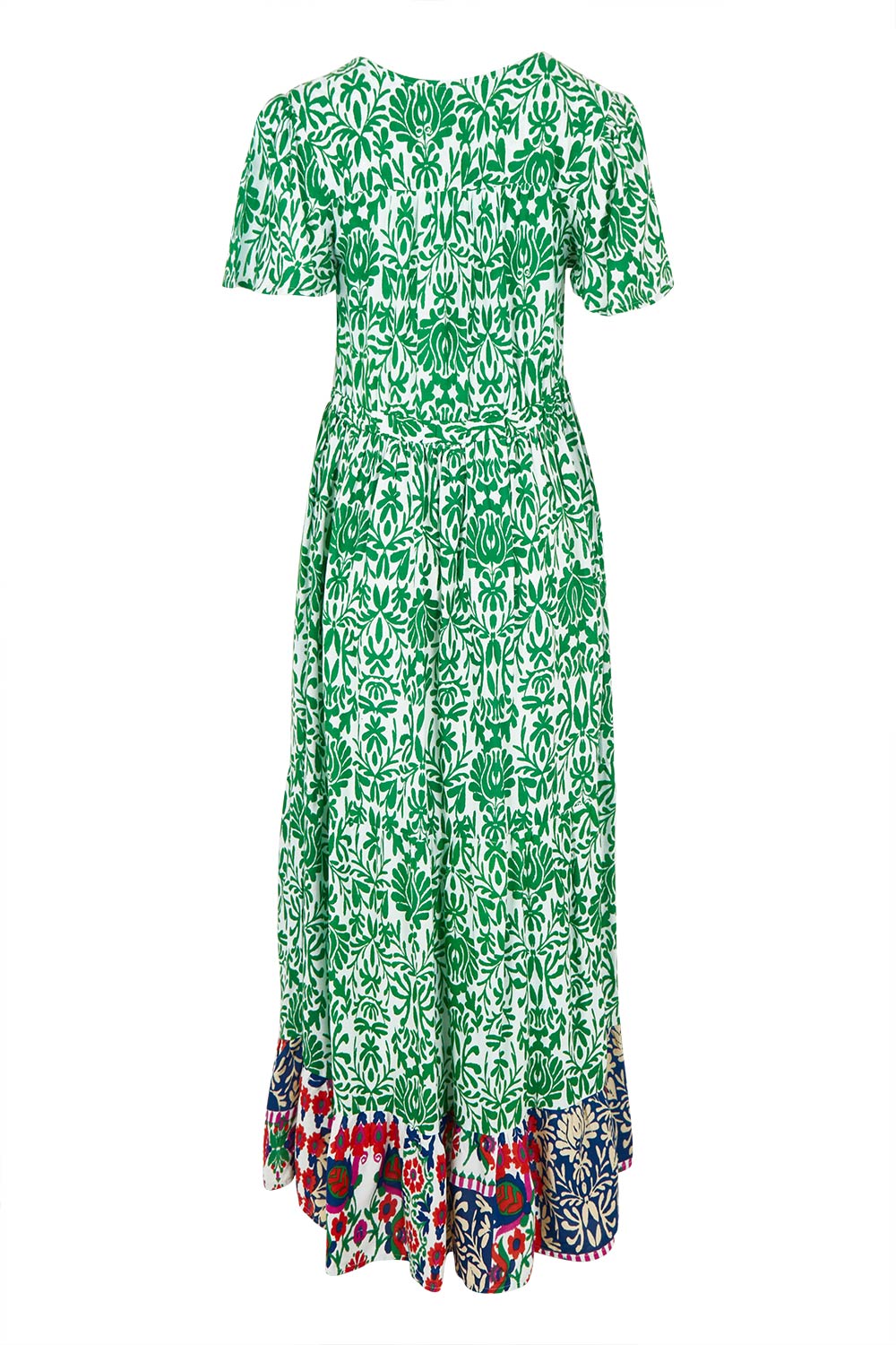 Product shot of the Tie Waist Dress in colour Buzios (Green), from the back
