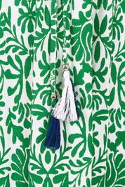 Product shot of the Tie Waist Dress in colour Buzios (Green), detail