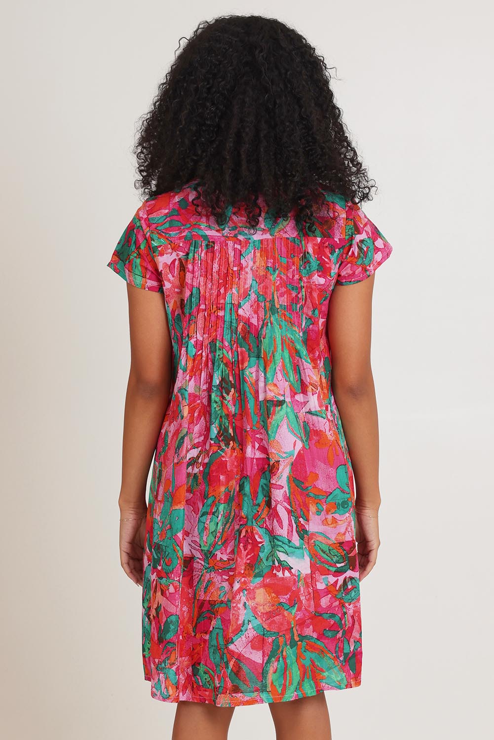Model Ziara wearing size 10 of the Ezy Fit Cotton Dress in colour Saopaulo, from the back
