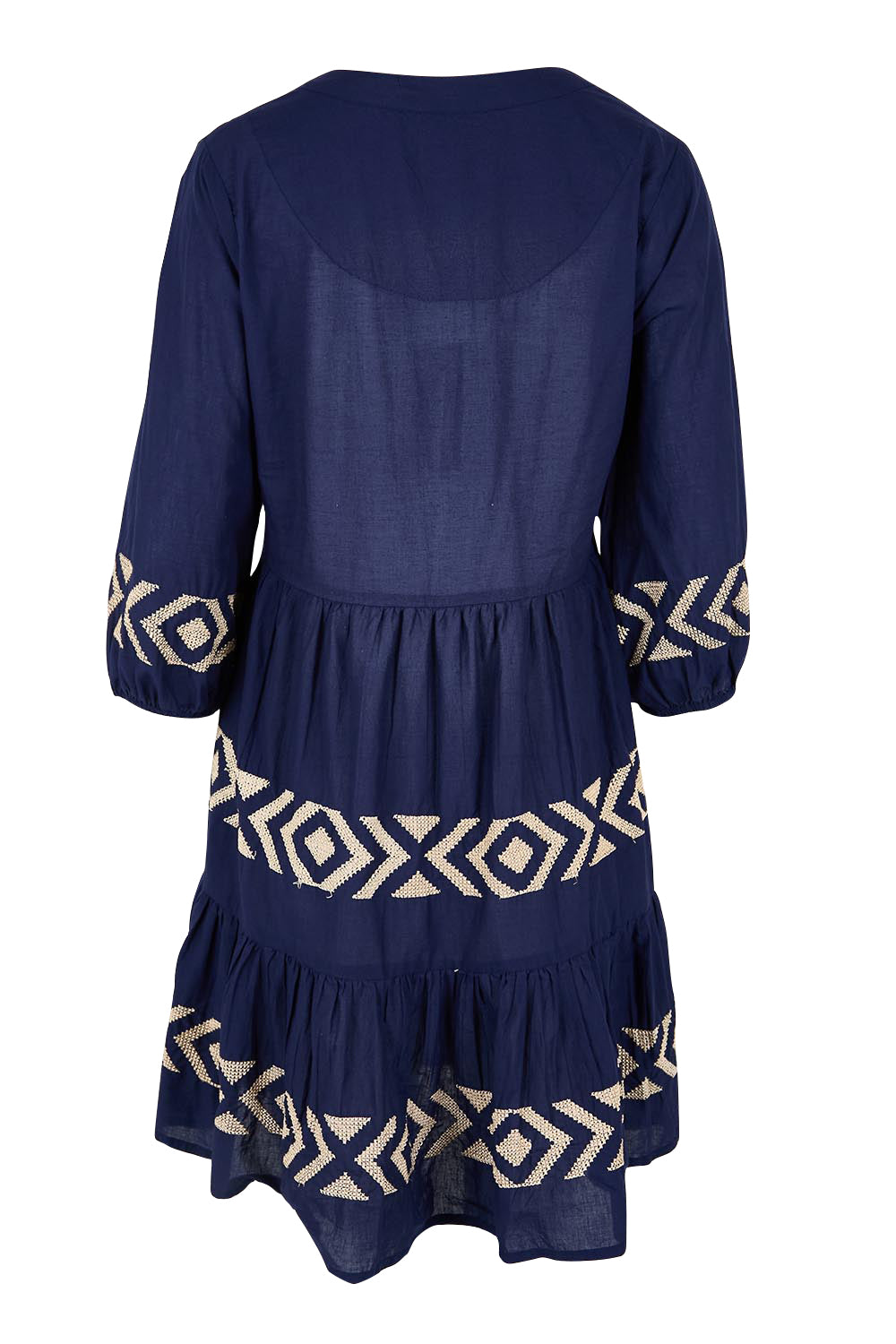 Product shot of the Essentials Embroidered Layers Cotton Dress - Navy in colour Navy, from the back