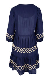 Product shot of the Essentials Embroidered Layers Cotton Dress - Navy in colour Navy, from the back
