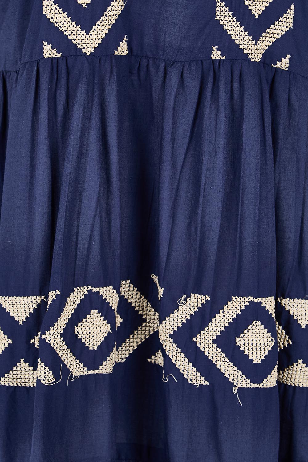 Product shot of the Essentials Embroidered Layers Cotton Dress - Navy in colour Navy, showing detail