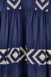 Product shot of the Essentials Embroidered Layers Cotton Dress - Navy in colour Navy, showing detail