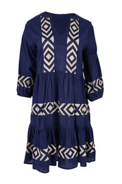 Product shot of the Essentials Embroidered Layers Cotton Dress - Navy in colour Navy, from the front