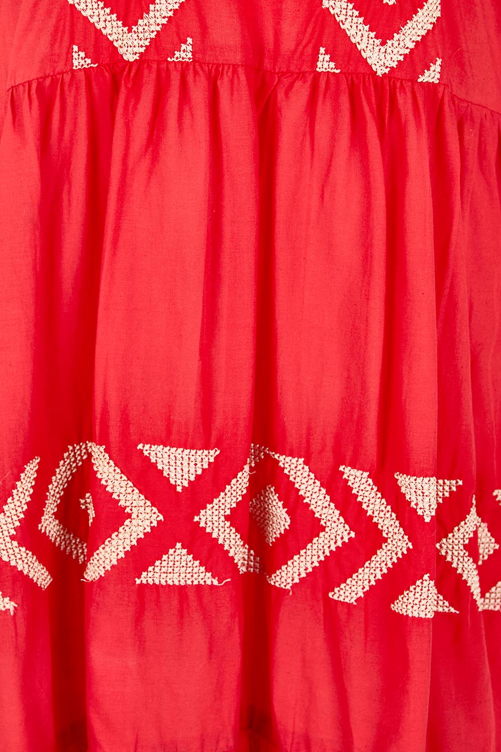 Product shot of the Essentials Embroidered Layers Cotton Dress - Red in colour Red, showing detail