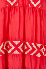 Product shot of the Essentials Embroidered Layers Cotton Dress - Red in colour Red, showing detail