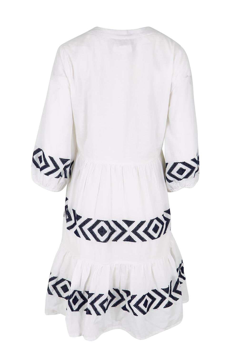 Product shot of the Essentials Embroidered Layers Cotton Dress - White in colour White, from the back