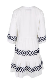 Product shot of the Essentials Embroidered Layers Cotton Dress - White in colour White, from the back
