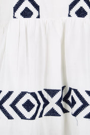 Product shot of the Essentials Embroidered Layers Cotton Dress - White in colour White, showing detail