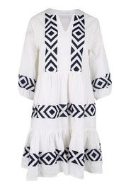 Product shot of the Essentials Embroidered Layers Cotton Dress - White in colour White, from the front