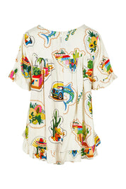 Product shot of the Frill Top in colour Guatemala, from the back