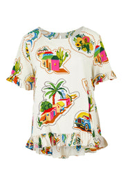 Product shot of the Frill Top in colour Guatemala, from the front