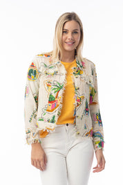 A model wearing the Guatemala Cotton Jacket in colour Guatemala, from the front, cropped image