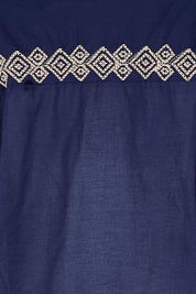 Product shot of the Essentials Embroidered Cotton Top - Navy in colour Navy, showing detail