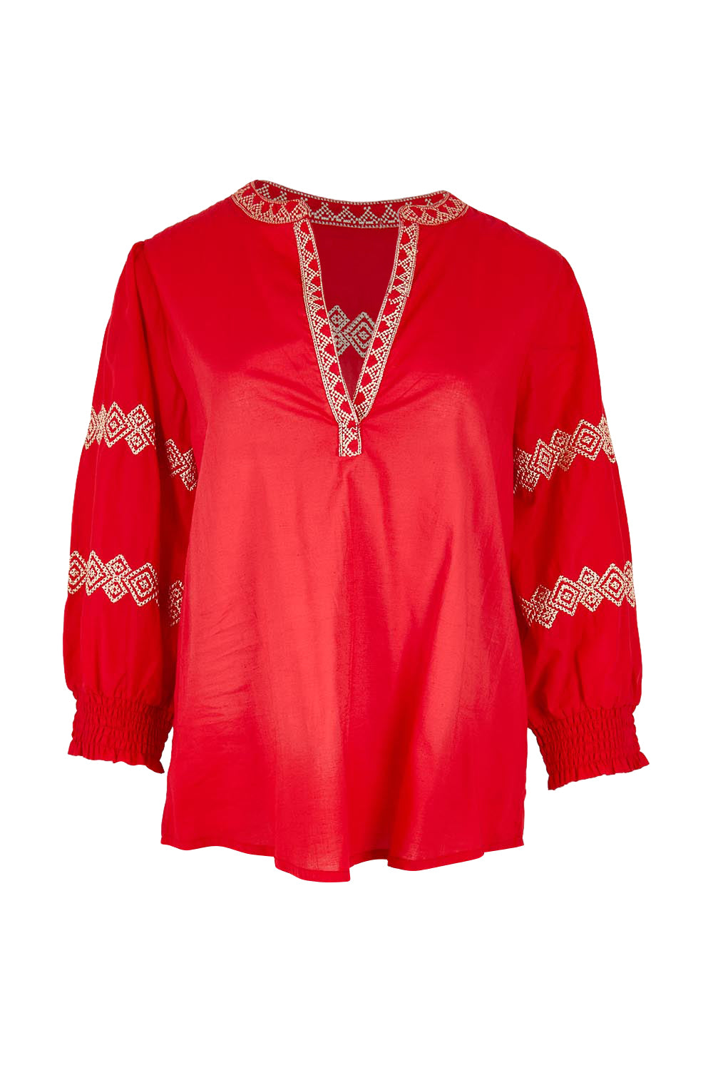 Product shot of the Essentials Embroidered Cotton Top - Red in colour Red, from the front