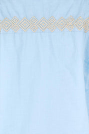 Product shot of the Essentials Embroidered Cotton Top - Sky in colour Sky, showing detail