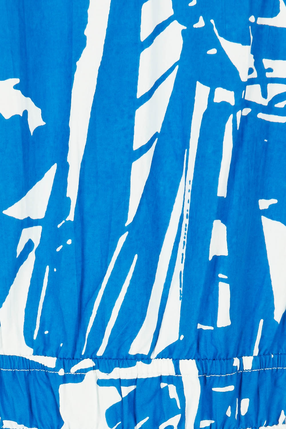 Product shot of the Cannes Ruched Waist Dress in colour Print (Blue), detail