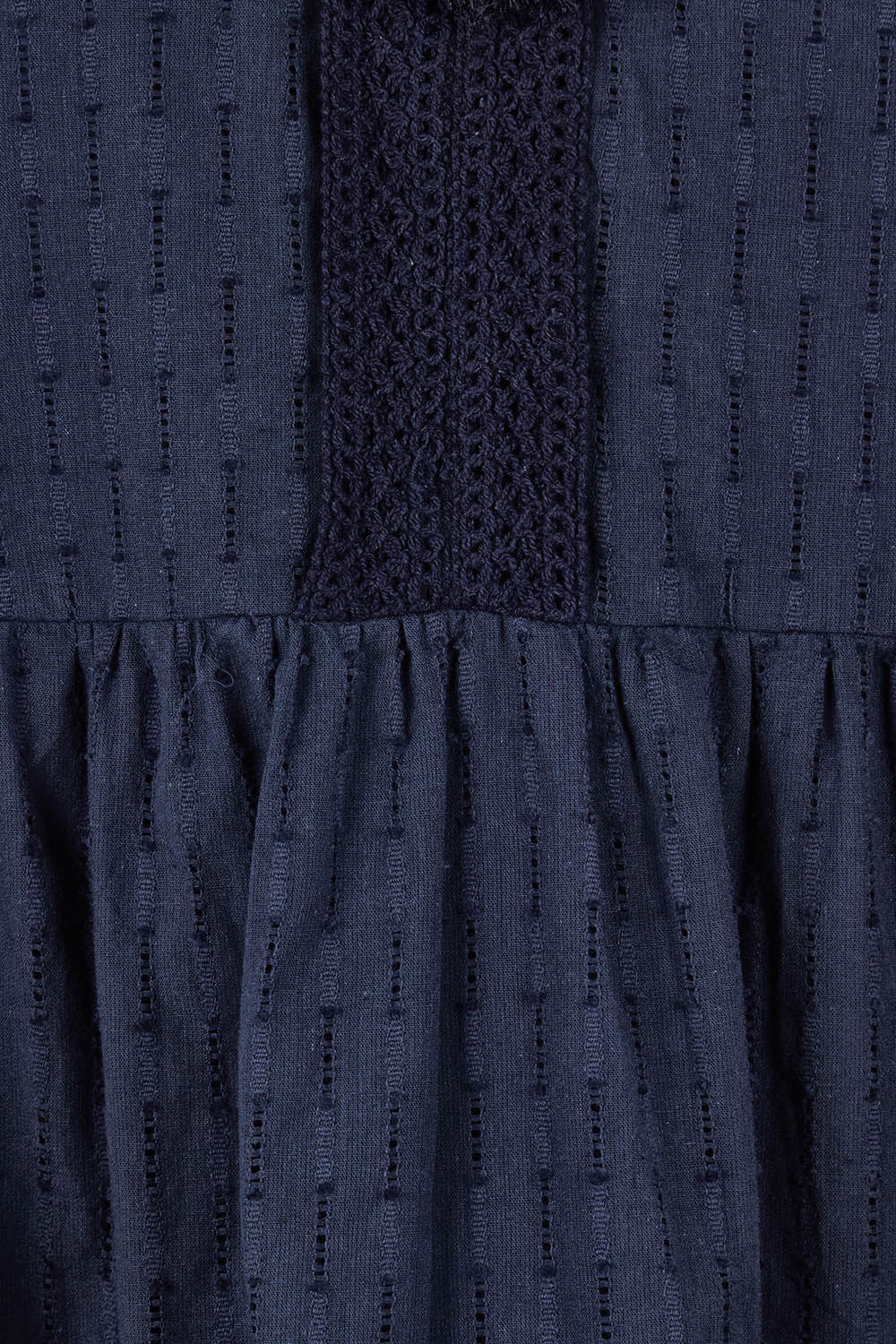 Product shot of the Essential Broderie Layers Cotton Dress in colour Navy (Blue), detail