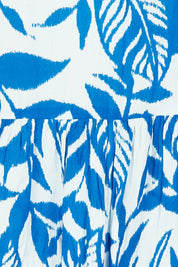 Product shot of the Hayman Cotton Blend Pinch Pleat Frill Sleeve Dress in colour Blue (Blue), detail