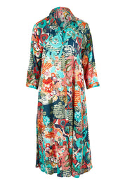 Product shot of the Yakushima Organic Cotton Patch Dress in colour Print (Blue), from the front
