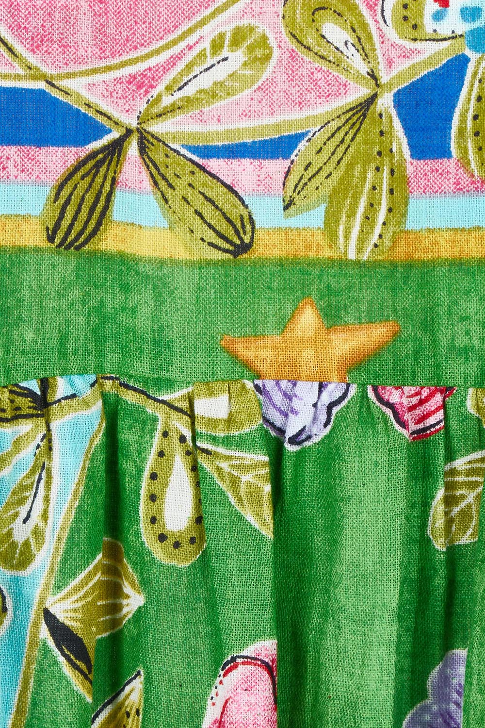 Product shot of the Boxy Cotton Dress in colour Santafe, detail