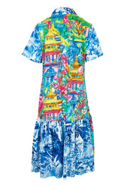 Product shot of the Collar Patch Cotton Dress in colour Okayama, from the back