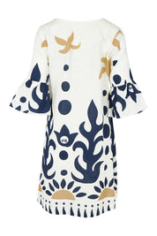 Product shot of the Frill Sleeve Contemporary Cotton Dress in colour Nazca, from the back