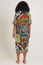 Model Ziara wearing size 10 of the Shirt Dress in colour Cabofria, from the back