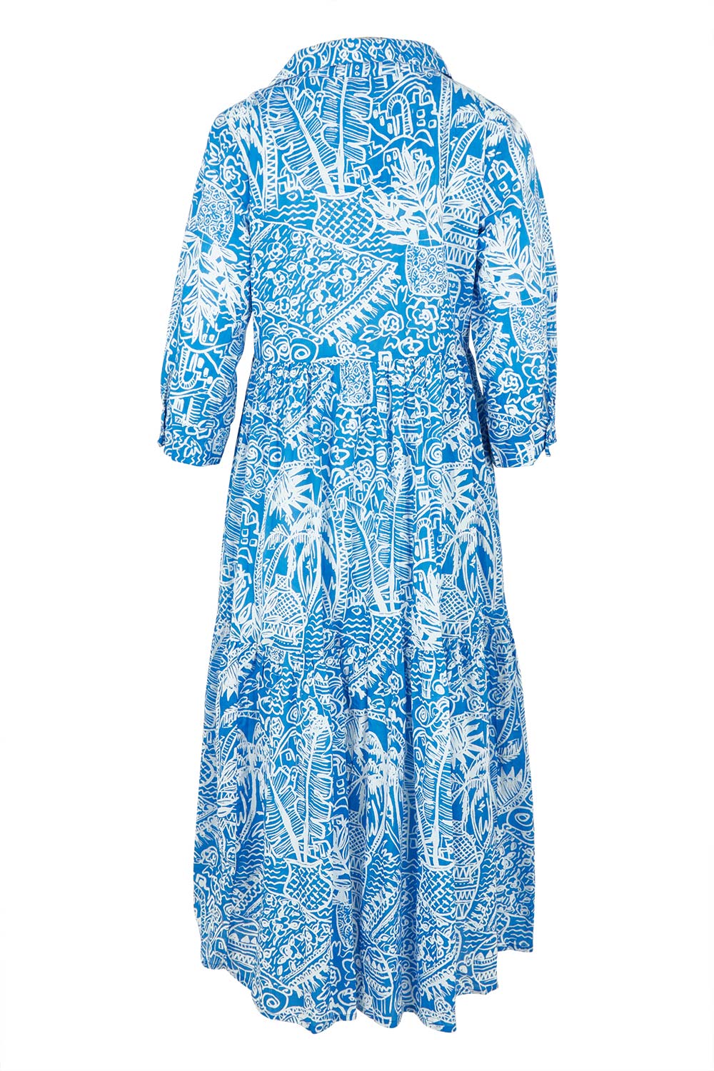 Product shot of the Collar Cotton Midi Dress in colour Blue (Blue), from the back