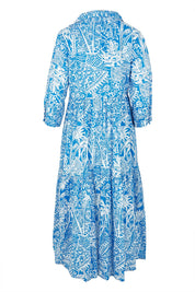 Product shot of the Collar Cotton Midi Dress in colour Blue (Blue), from the back
