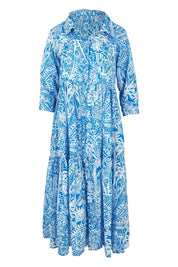 Product shot of the Collar Cotton Midi Dress in colour Blue (Blue), from the front