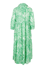 Product shot of the Collar Cotton Midi Dress in colour Green (Green), from the back