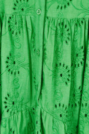Product shot of the Essentials Frill Hem Broderie Cotton Dress in colour Green (Green), detail