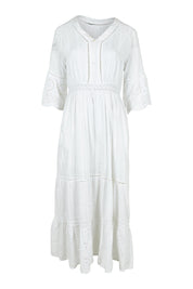 Product shot of the Essentials Maxi Broderie Cotton Dress in colour White (White), from the front