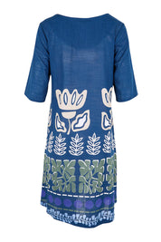 Product shot of the Contemporary Dress – Blue in colour Blue, from the back