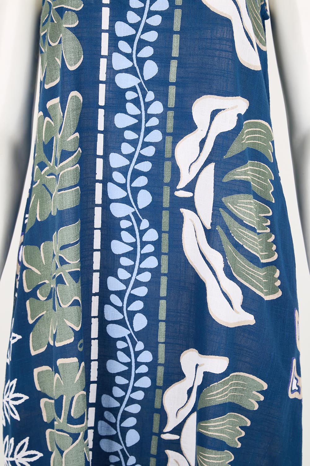 Product shot of the Sleeveless Midi Dress – Blue in colour Blue, showing detail