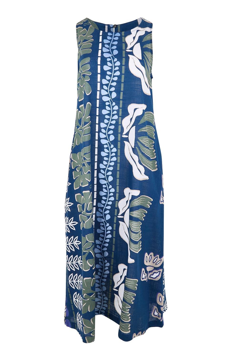 Product shot of the Sleeveless Midi Dress – Blue in colour Blue, from the front