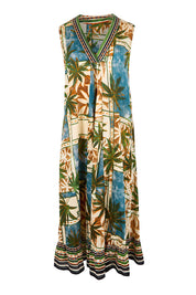 Product shot of the Sleeveless V  Maxi Dress – Print in colour Print, from the front