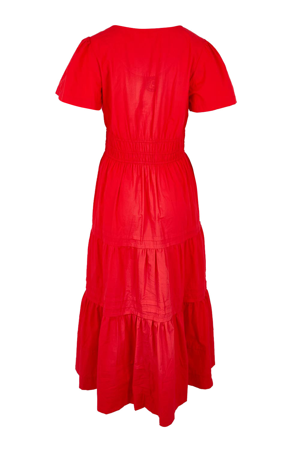 Product shot of the Essentials Poplin Short Sleeve Cotton Maxi Dress - Red in colour Red, from the back