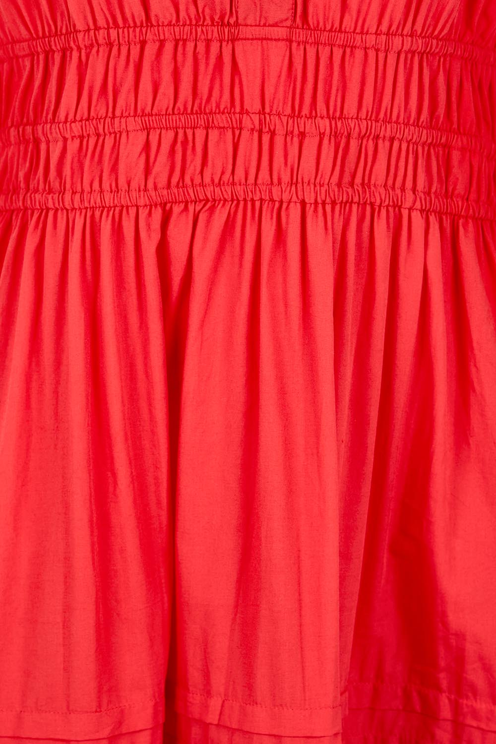 Product shot of the Essentials Poplin Short Sleeve Cotton Maxi Dress - Red in colour Red, showing detail