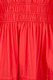 Product shot of the Essentials Poplin Short Sleeve Cotton Maxi Dress - Red in colour Red, showing detail