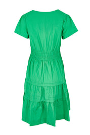 Product shot of the Essentials Poplin Short Sleeve Cotton Short Dress - Green in colour Green, from the back