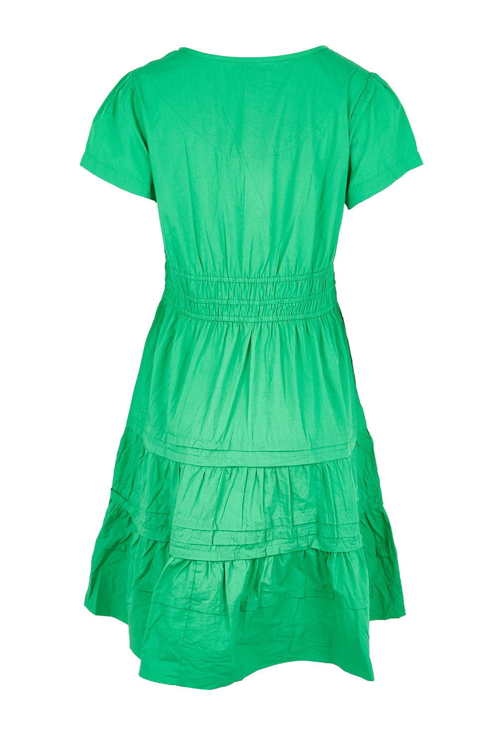 Product shot of the Essentials Poplin Short Sleeve Cotton Short Dress - Green in colour Green, from the back