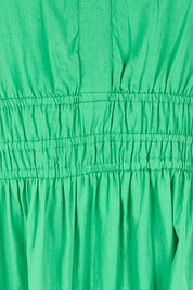 Product shot of the Essentials Poplin Short Sleeve Cotton Short Dress - Green in colour Green, showing detail