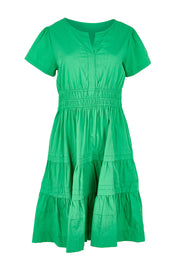 Product shot of the Essentials Poplin Short Sleeve Cotton Short Dress - Green in colour Green, from the front