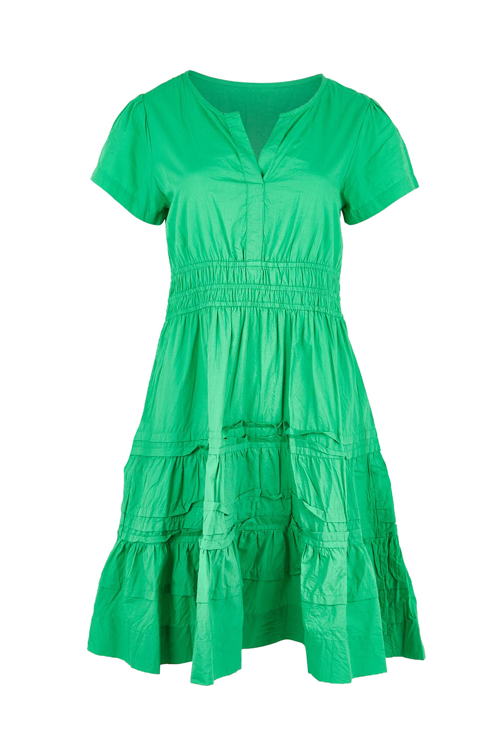 Product shot of the Essentials Poplin Short Sleeve Cotton Short Dress - Green in colour Green, from the front